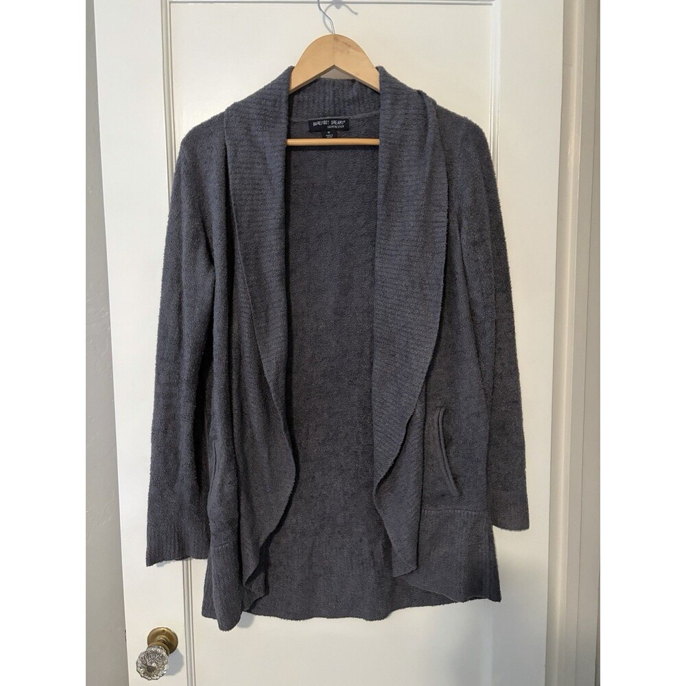 Barefoot Dreams CozyChic Lite Cardigan Gray M Open Front Drape Soft Lounge
